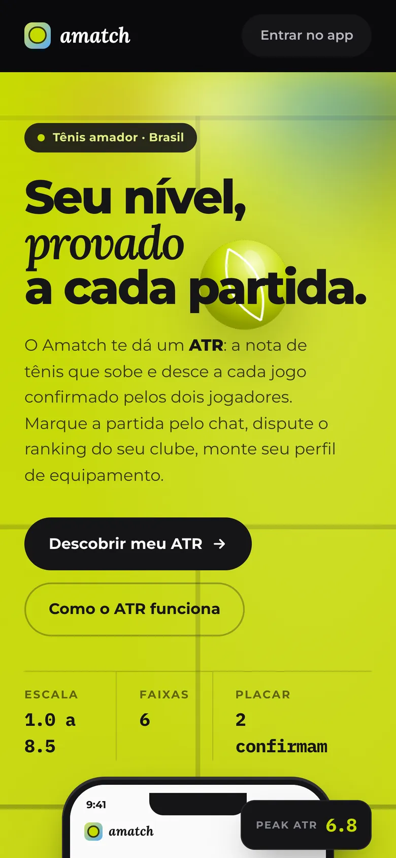 Página do Amatch no celular
