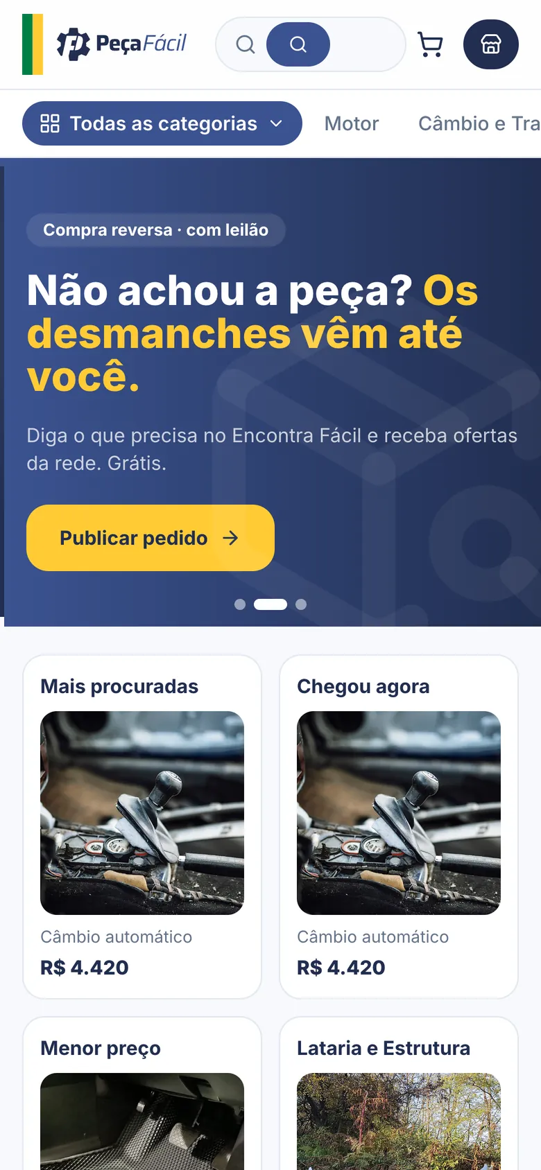 Marketplace do PeçaFácil no celular