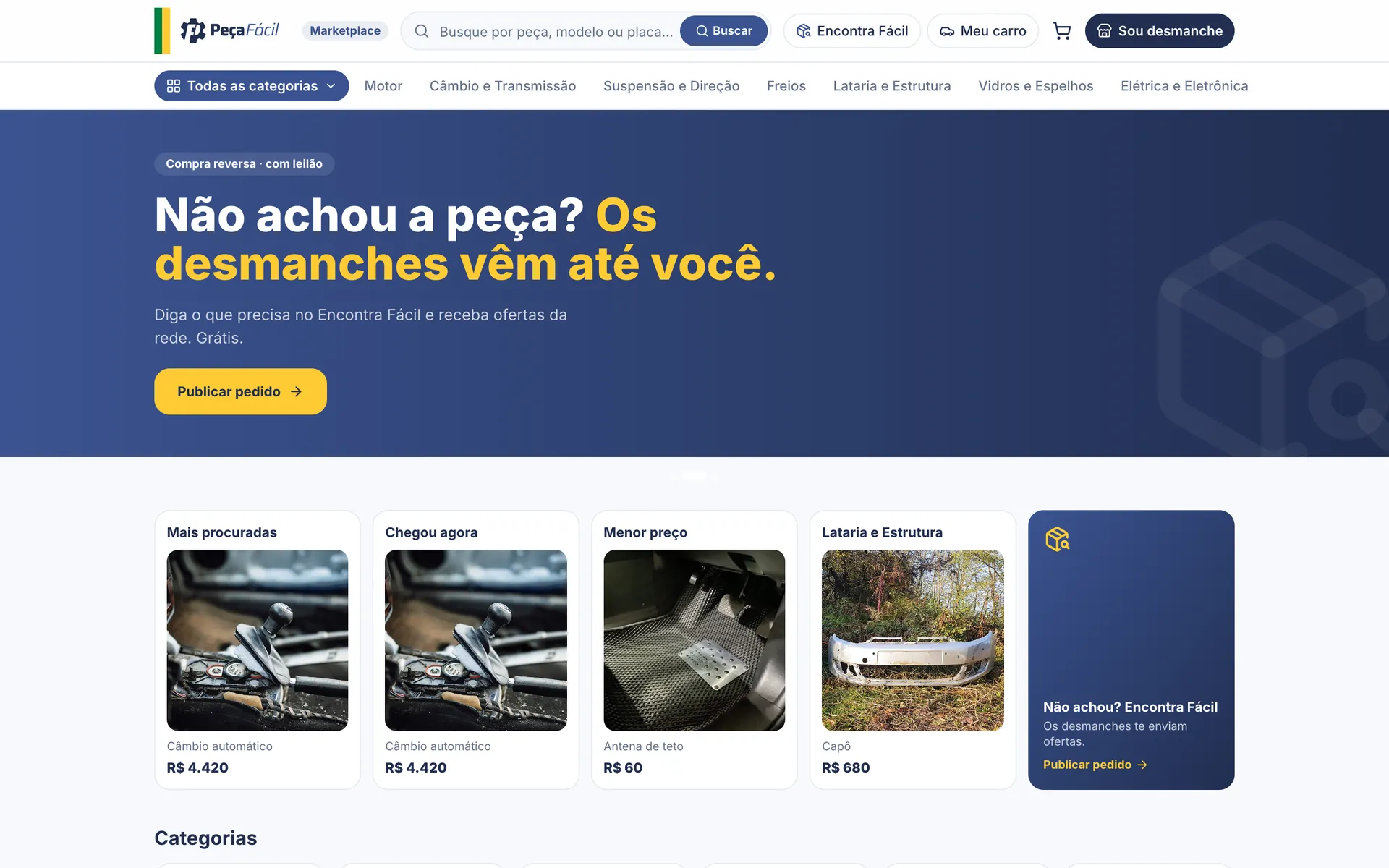 Marketplace de peças de desmanche do PeçaFácil