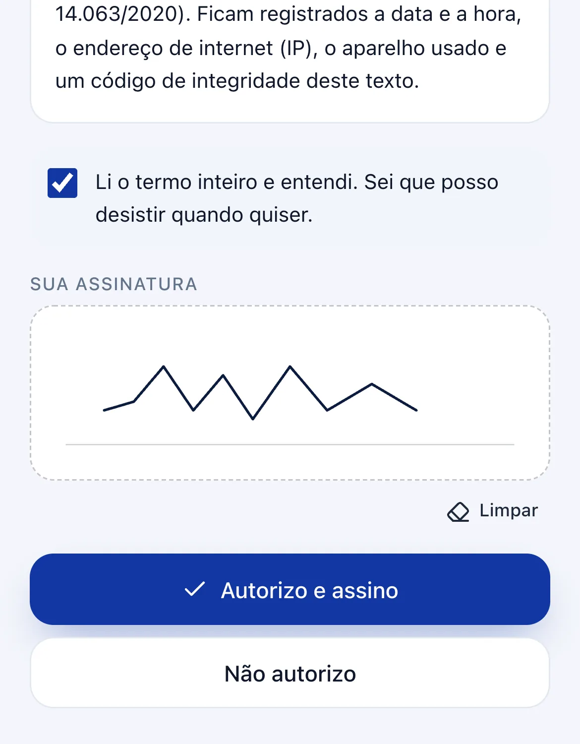 Na primeira vez, autorize