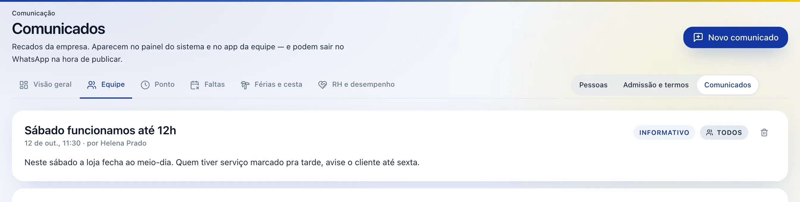 Do lado da gestão: publicar um comunicado