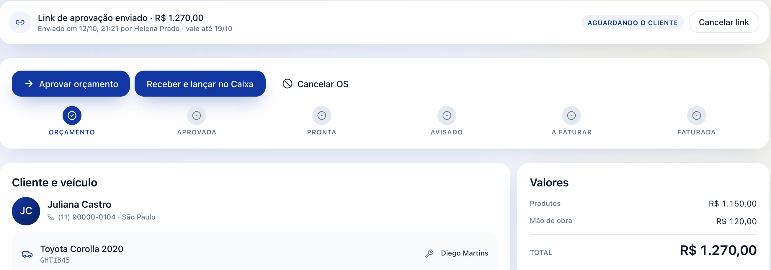 A página da OS acompanha o link