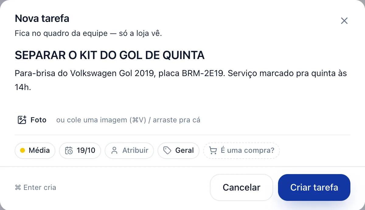 Escreva o que precisa ser feito