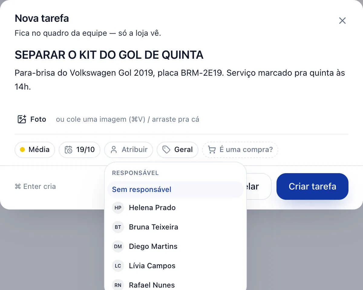 Escolha o responsável