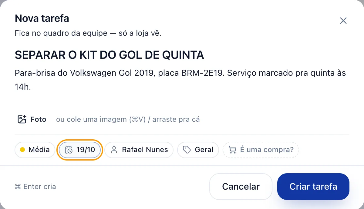 Toque em Criar tarefa