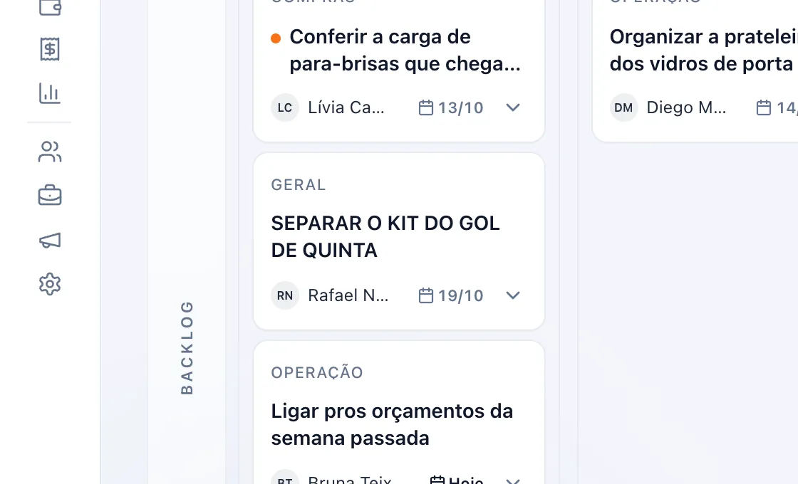 A tarefa entra no quadro